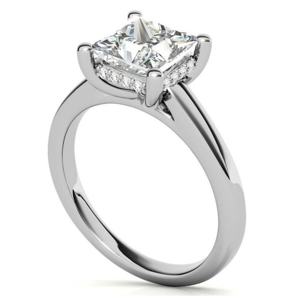 3.0Carat -9.0mm Princess Cut Moissanite Engagement Ring With Hidden Halo - Picture 2 of 16